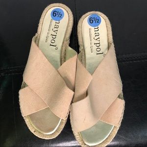 Maypol by anthropologie, beige suede espadrille sandal 6.5  37 Brand New